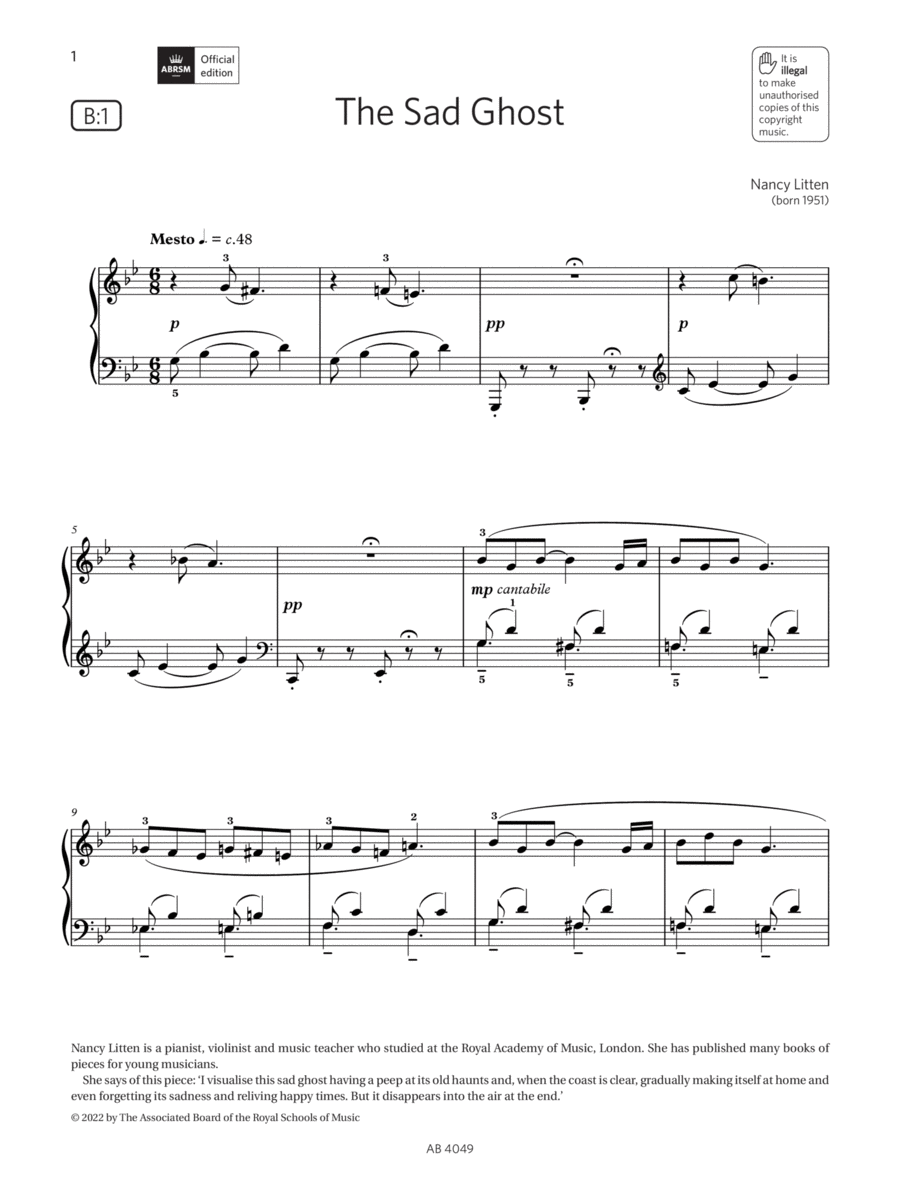 The Sad Ghost (Grade 3, list B1, from the ABRSM Piano Syllabus 2023 & 2024) Piano Method scores gallery preview page 1