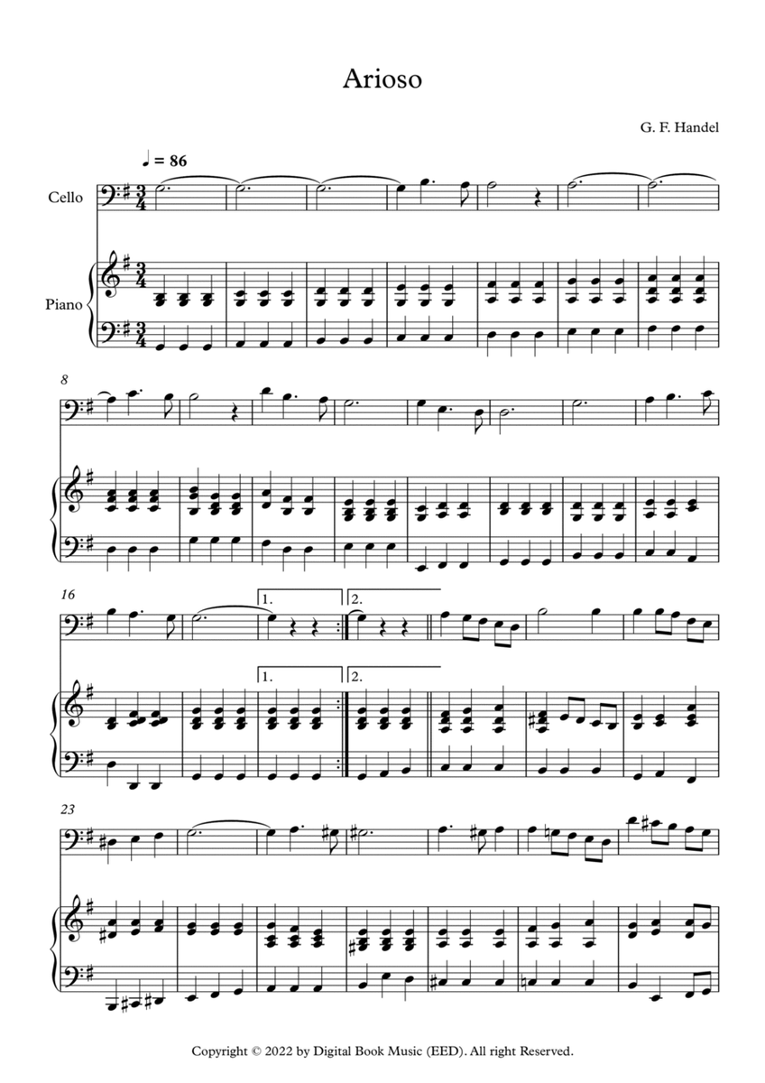 Arioso - George Frideric Handel (Cello + Piano) image number null