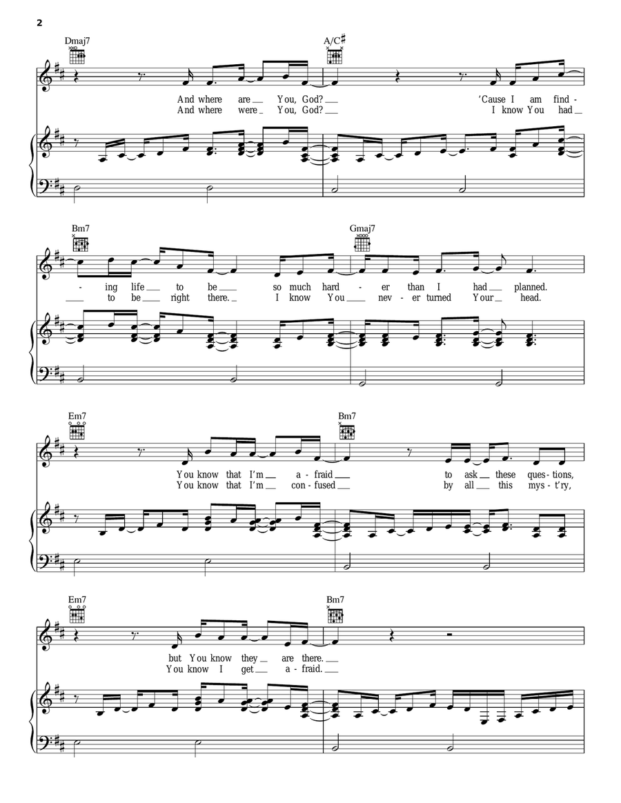 Questions Piano, Vocal, Guitar scores gallery preview page 2