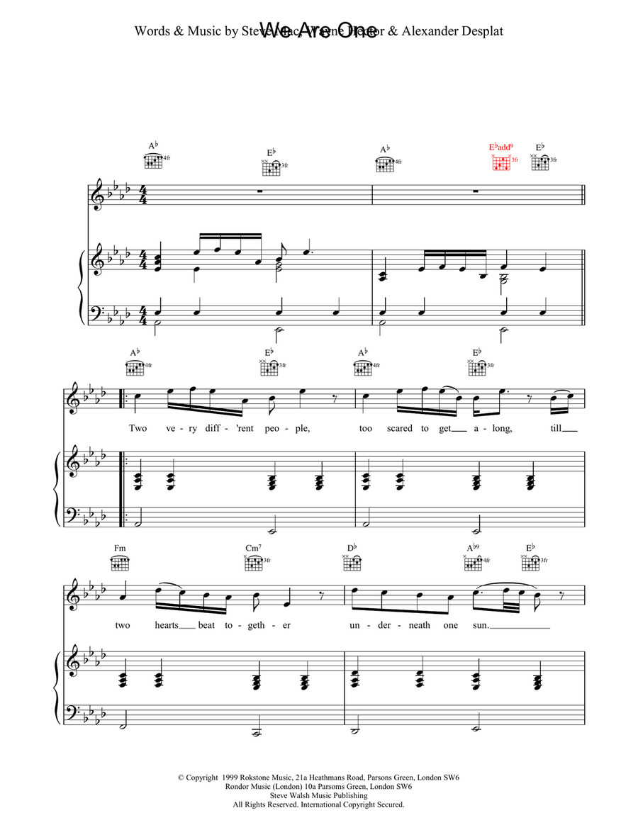 We Are One Piano, Vocal, Guitar scores gallery preview page 1