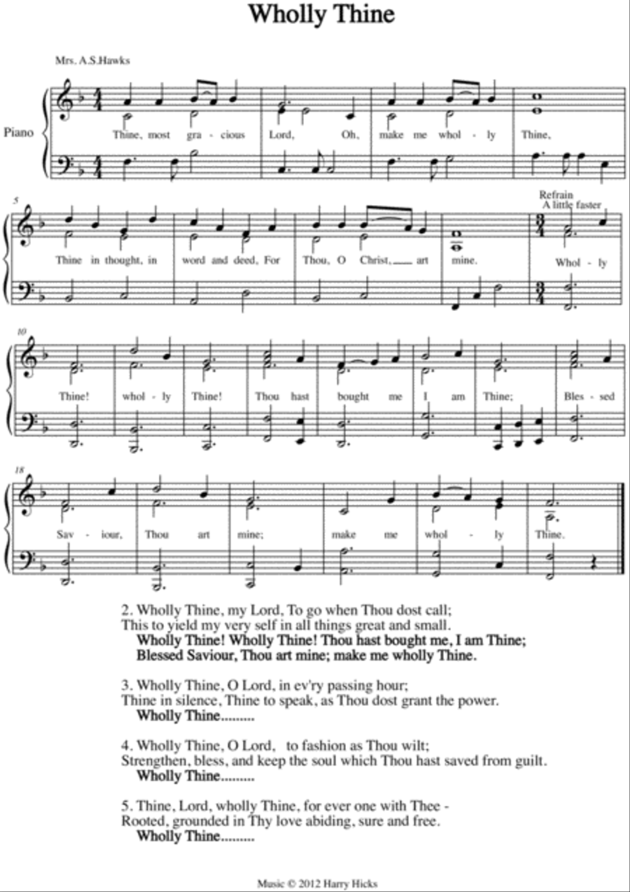 Wholly Thine. A new tune to a wonderful old hymn. Unison Choir scores gallery preview page 1
