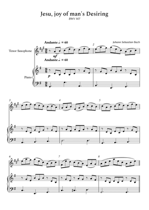 Jesu, Joy of Man's Desiring for Tenor Sax and Piano (Arpeggios Not Chords) - Score and Parts