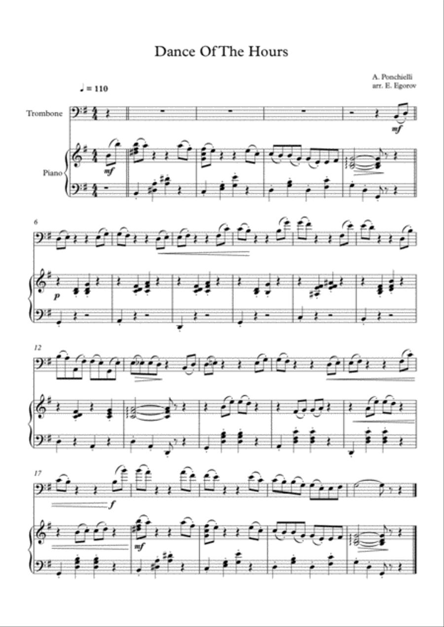 Dance Of The Hours, Amilcare Ponchielli, For Trombone & Piano Piano Accompaniment scores gallery preview page 1