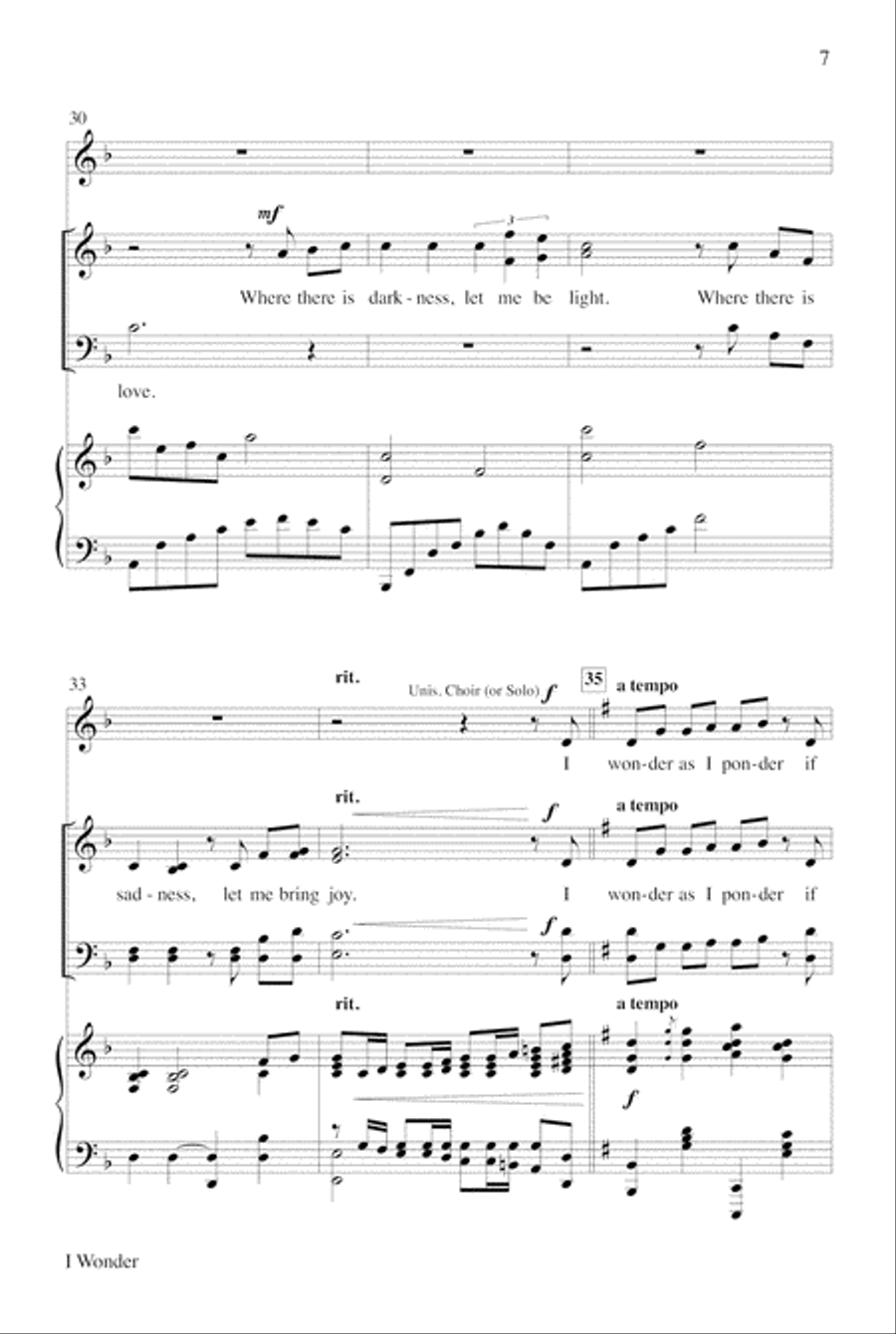 I Wonder I Wonder Unison Choir scores gallery preview page 7