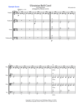 Book cover for UKRAINIAN BELL CAROL (Carol of the Bells) String Quartet, Easy/Beginner