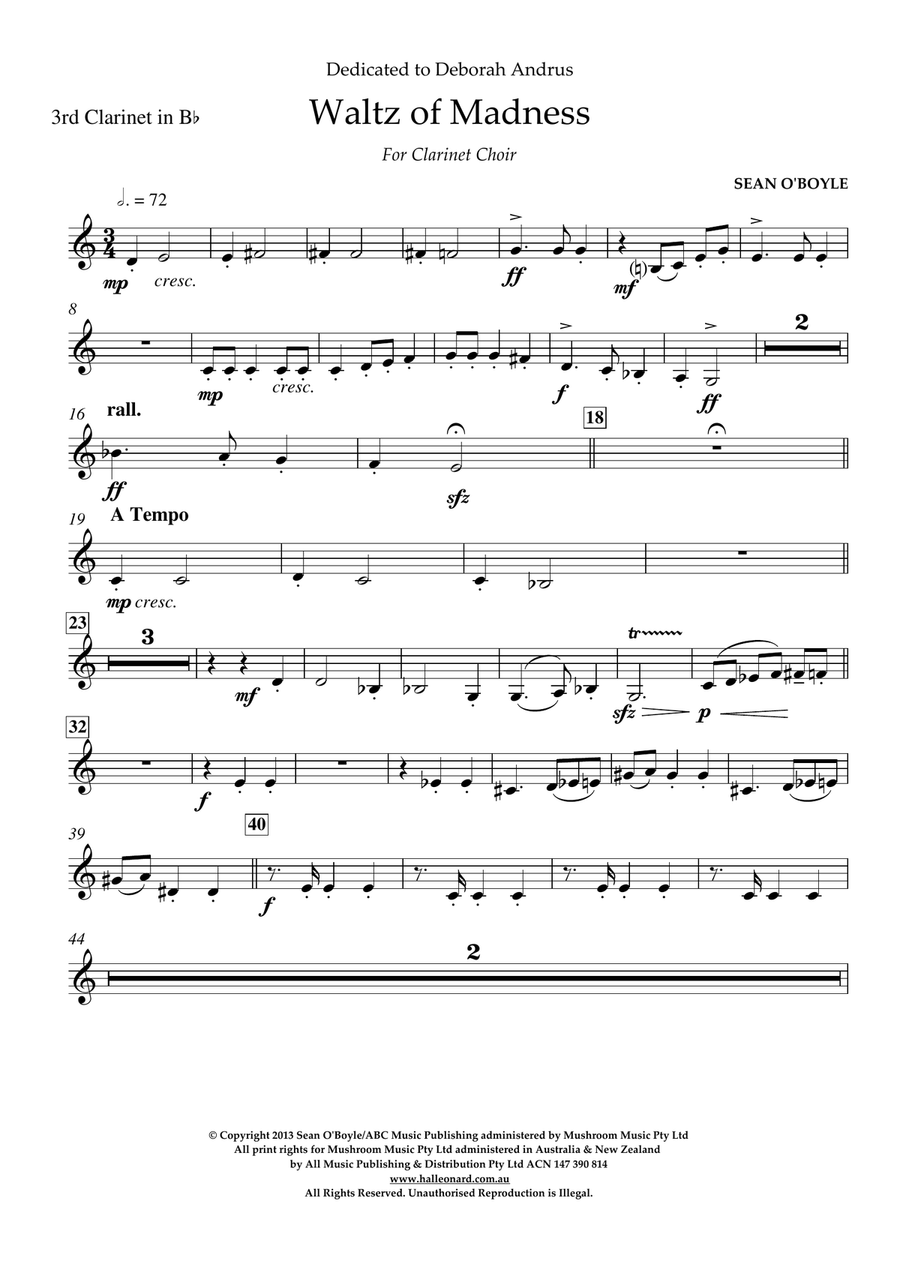 Waltz Of Madness - Bb Clarinet 3 Woodwind Ensemble scores gallery preview page 1