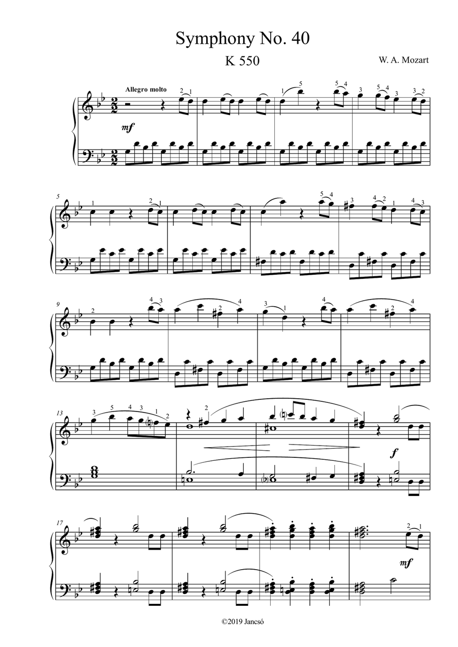 Symphony No. 40 Piano Solo scores gallery preview page 1