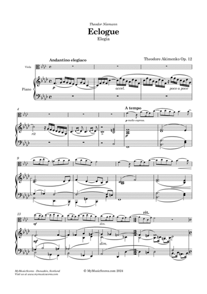 Akimenko Eclogue Op 12 for Viola and Piano image number null