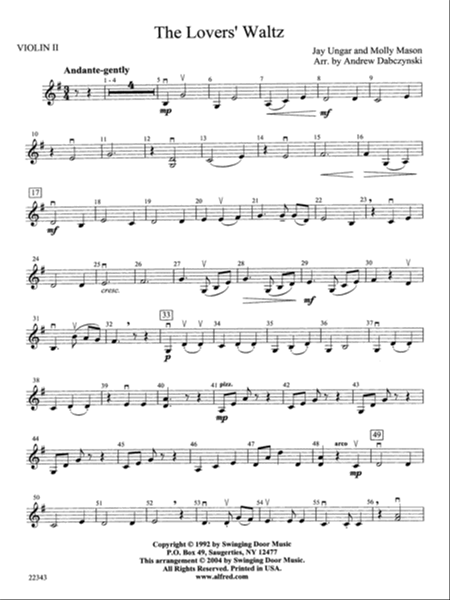 The Lover's Waltz: 2nd Violin String Orchestra scores gallery preview page 1