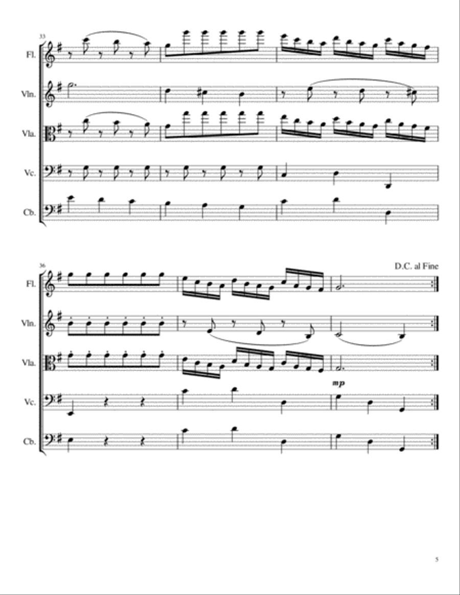 Minuet for String Ensemble & Flute (K. 6) Chamber Orchestra scores gallery preview page 5