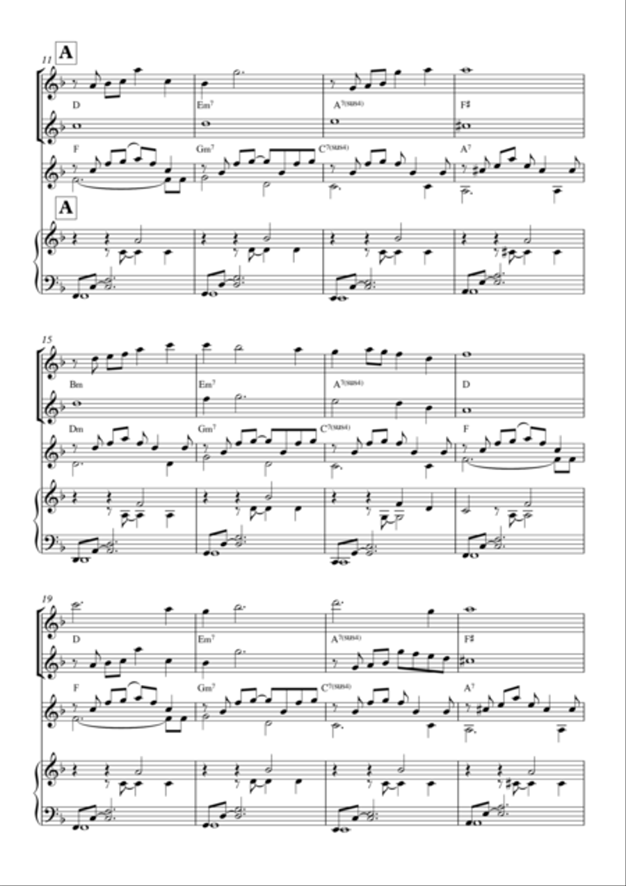 Instrumental Interlude 2'34 for 2 flutes, guitar and/or piano by Simon Peberdy Small Ensemble scores gallery preview page 3
