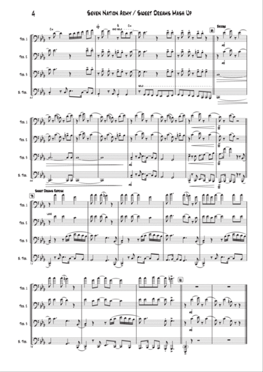 Seven Nation Army / Sweet Dreams Mash Up Brass Quartet scores gallery preview page 4