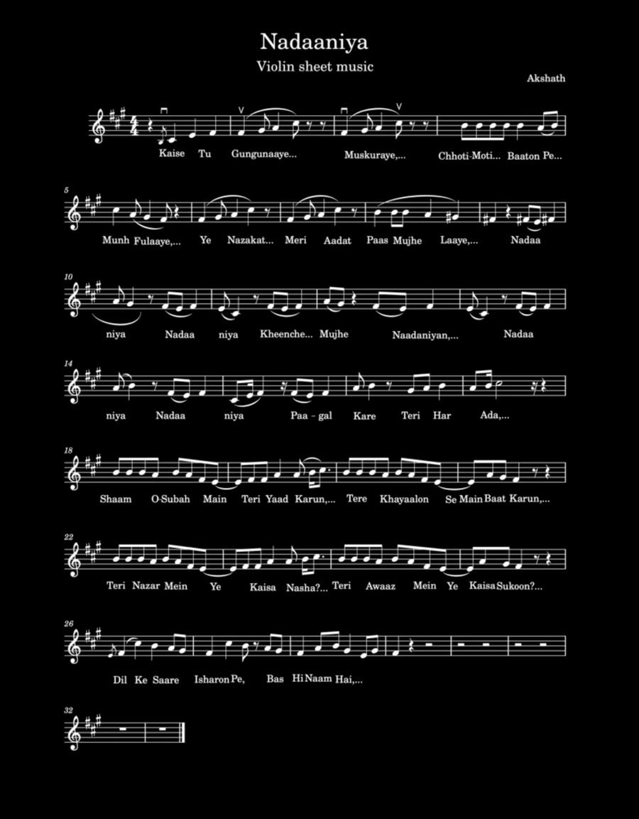 Nadaaniya Violin Solo scores gallery preview page 1