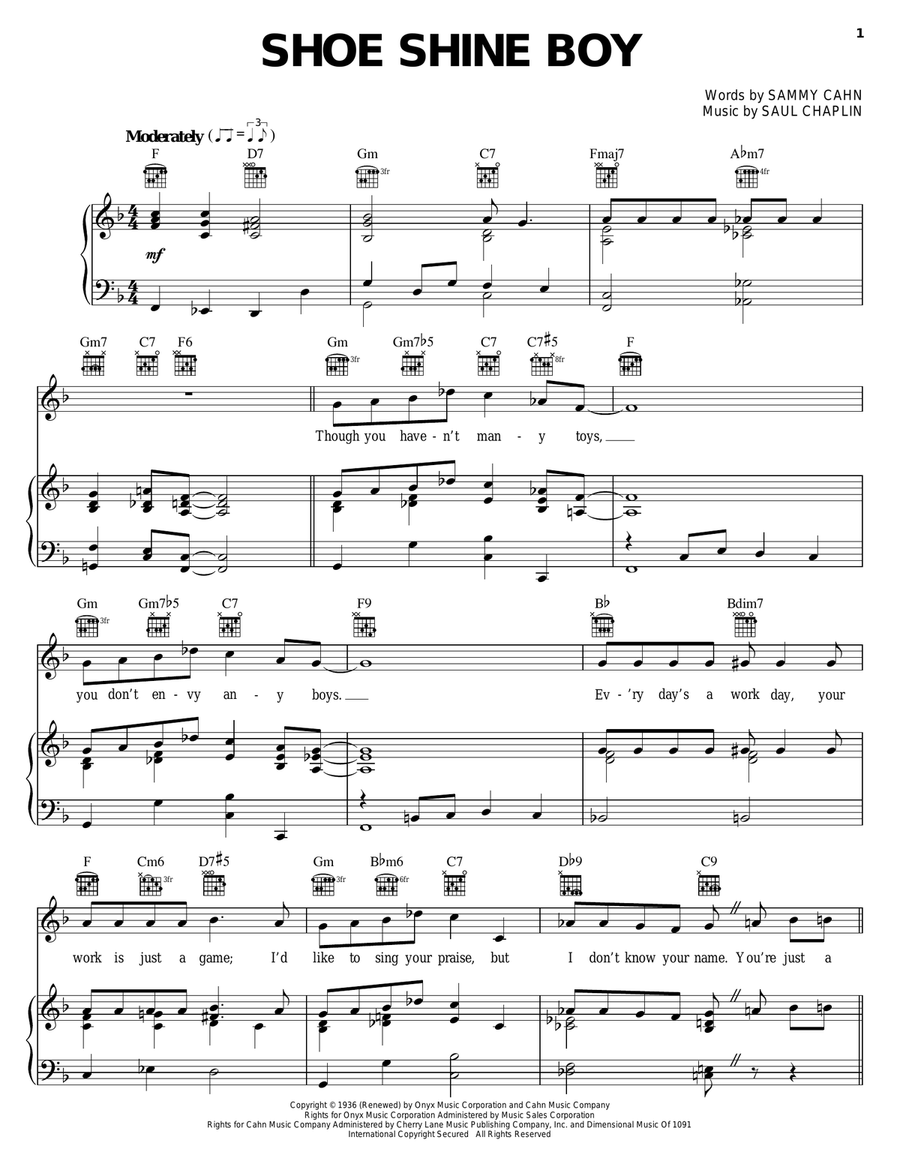 Shoe Shine Boy Piano, Vocal, Guitar scores gallery preview page 1