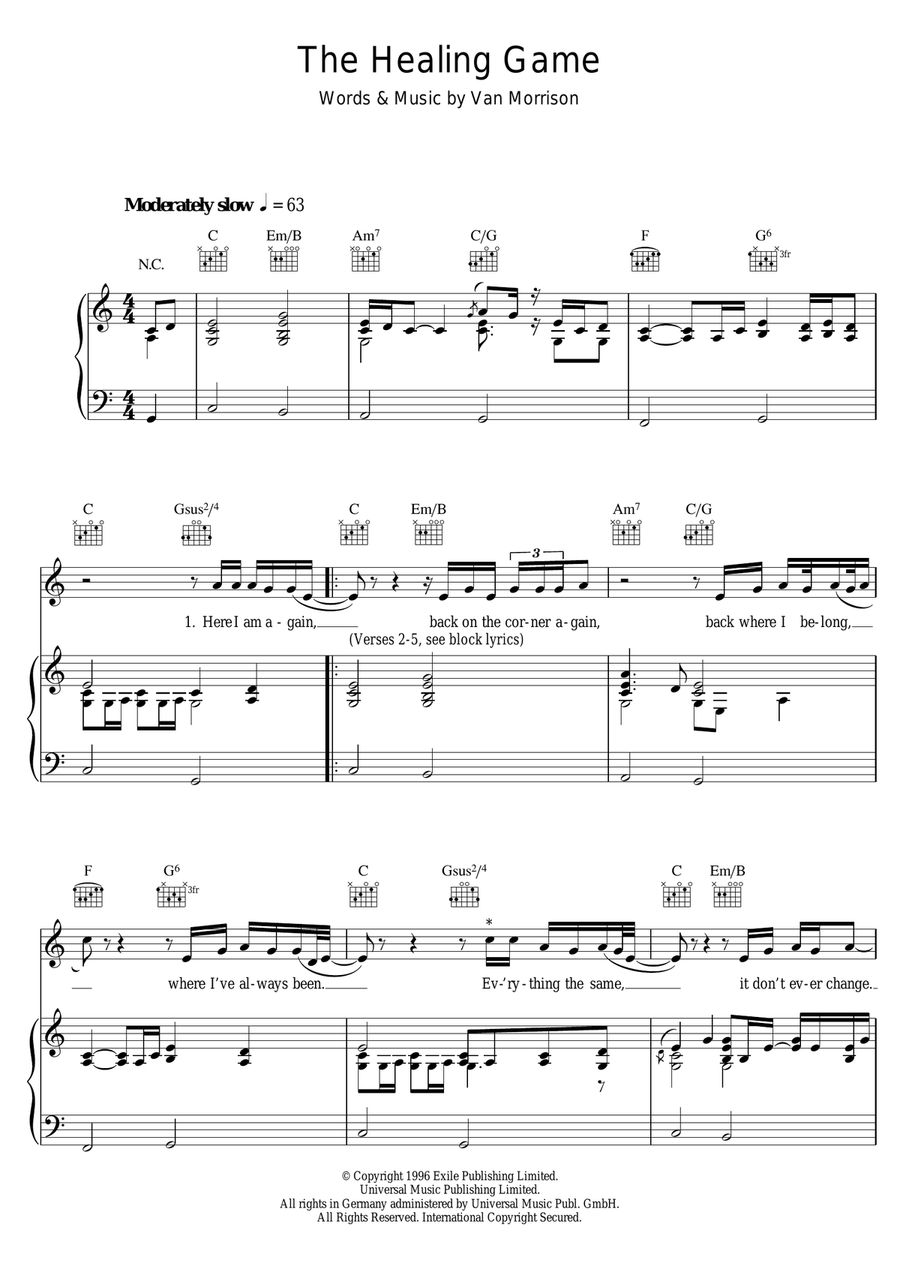 The Healing Game Piano, Vocal scores gallery preview page 1
