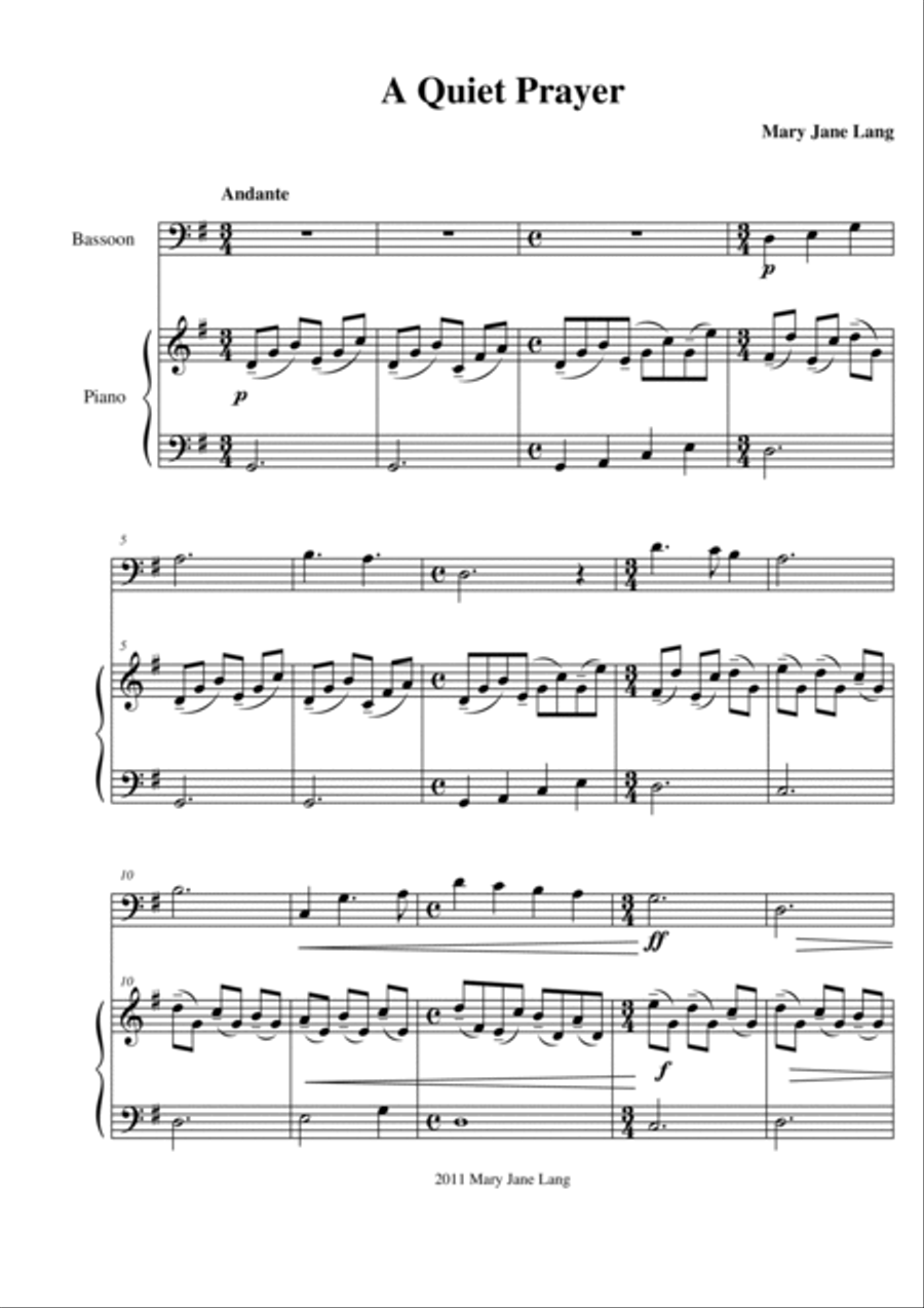 A Quiet Prayer for Bassoon and Piano Bassoon Solo scores gallery preview page 4