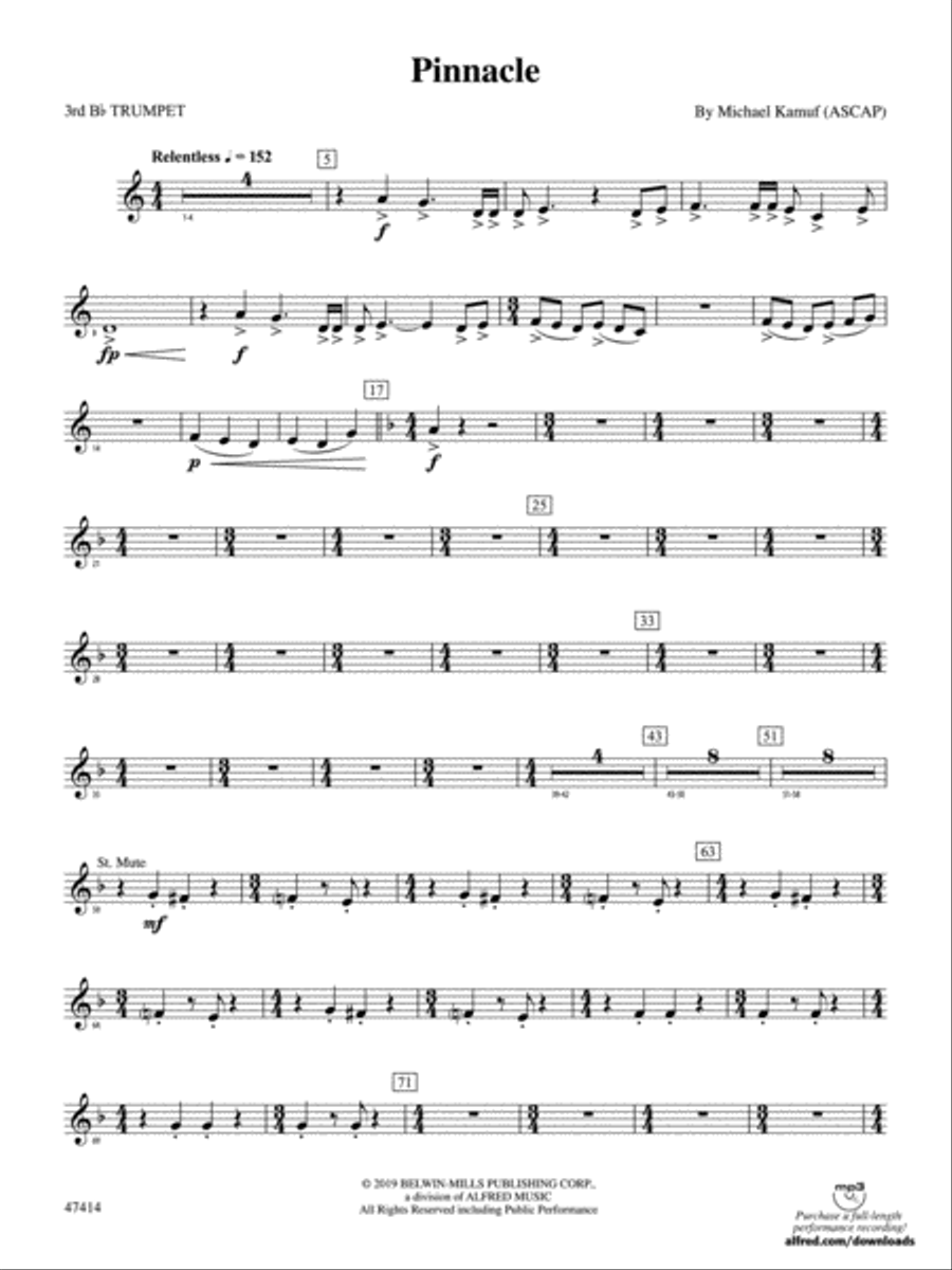 Pinnacle: 3rd B-flat Trumpet Concert Band scores gallery preview page 1