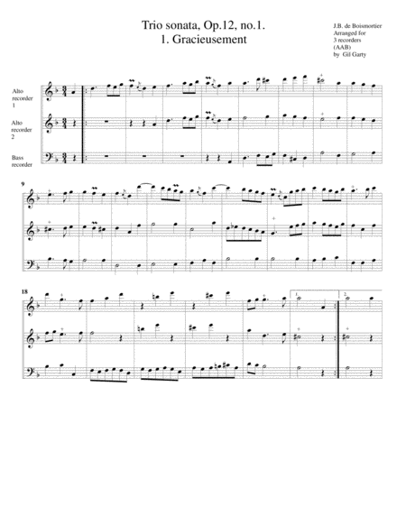 Trio sonatas, 2 oboes, continuo, Op.12, no.1-6 (arrangements for 3 recorders)