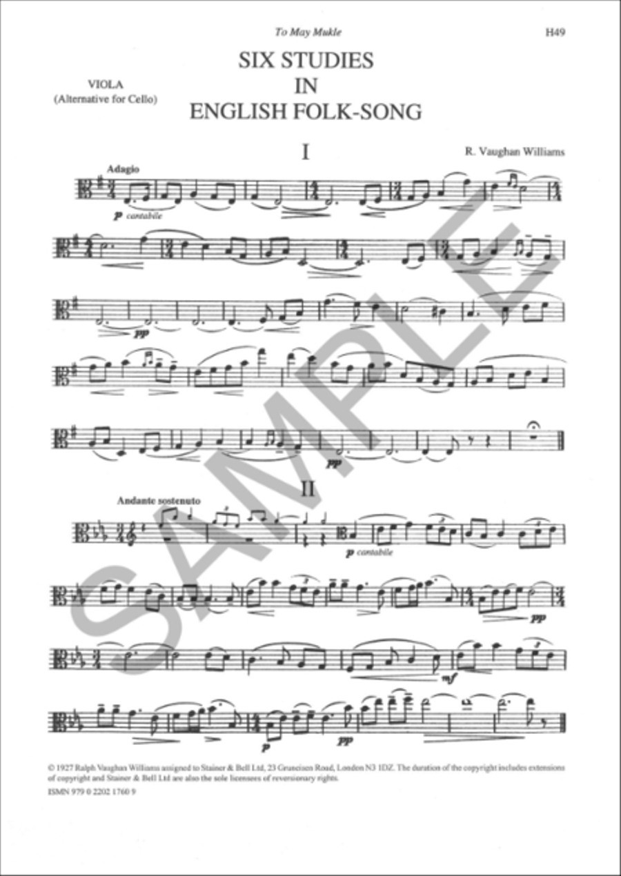 Six Studies in English Folk Song. Viola part