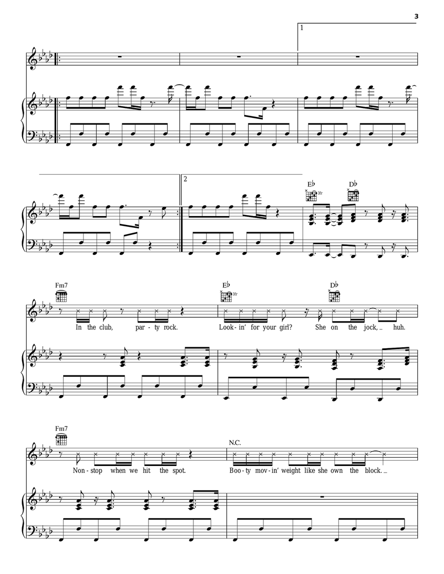Party Rock Anthem Piano, Vocal, Guitar scores gallery preview page 3