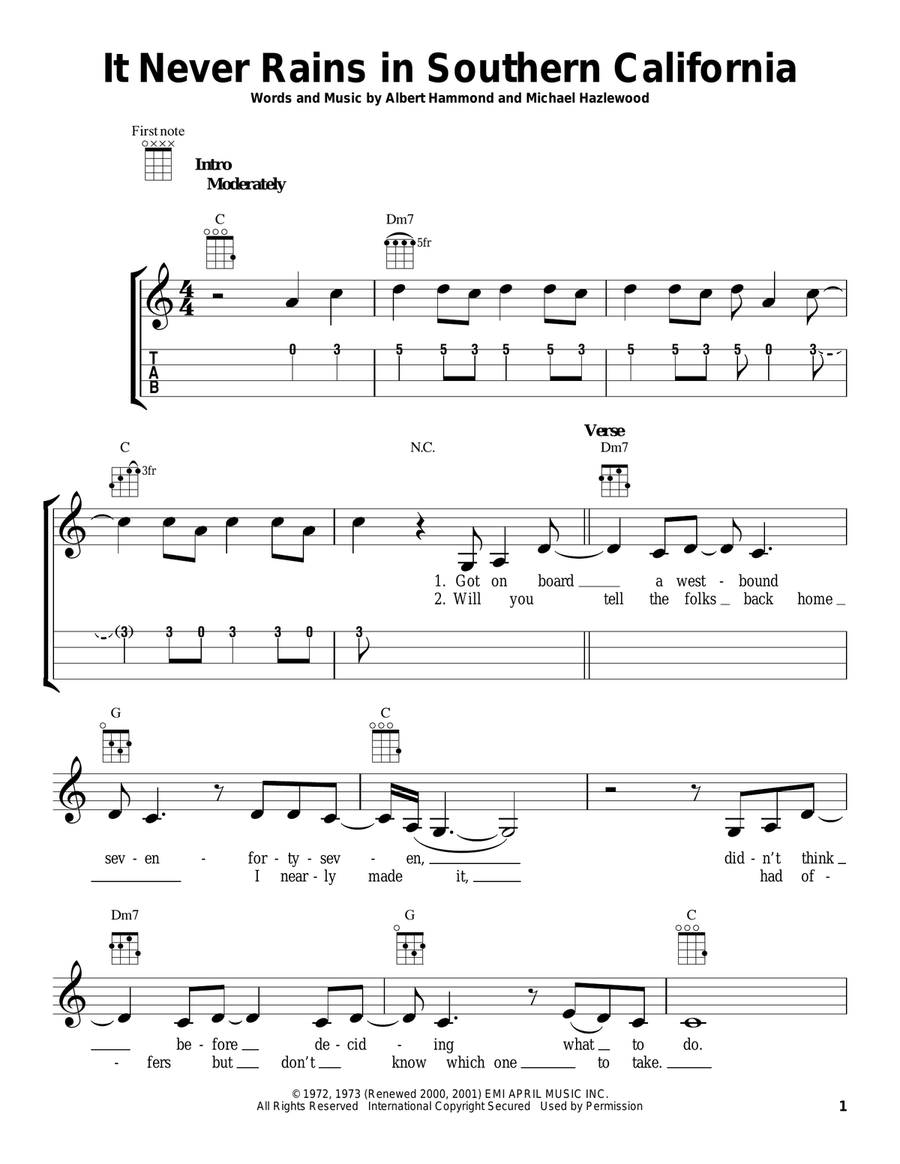 It Never Rains In Southern California Ukulele scores gallery preview page 1