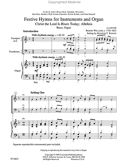 Festive Hymns for Instruments and Organ: Llanfair / Christ the Lord Is Risen Today; Alleluia