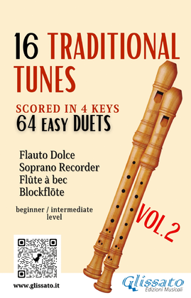 Book cover for 16 Traditional Tunes - 64 easy soprano recorder duets (VOL.2)