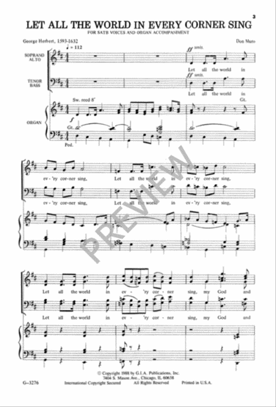 Let All the World in Every Corner Sing 4-Part scores gallery preview page 4