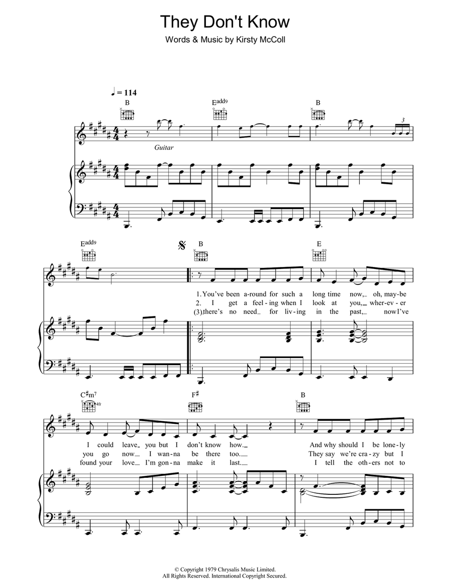 They Don't Know Piano, Vocal, Guitar scores gallery preview page 1