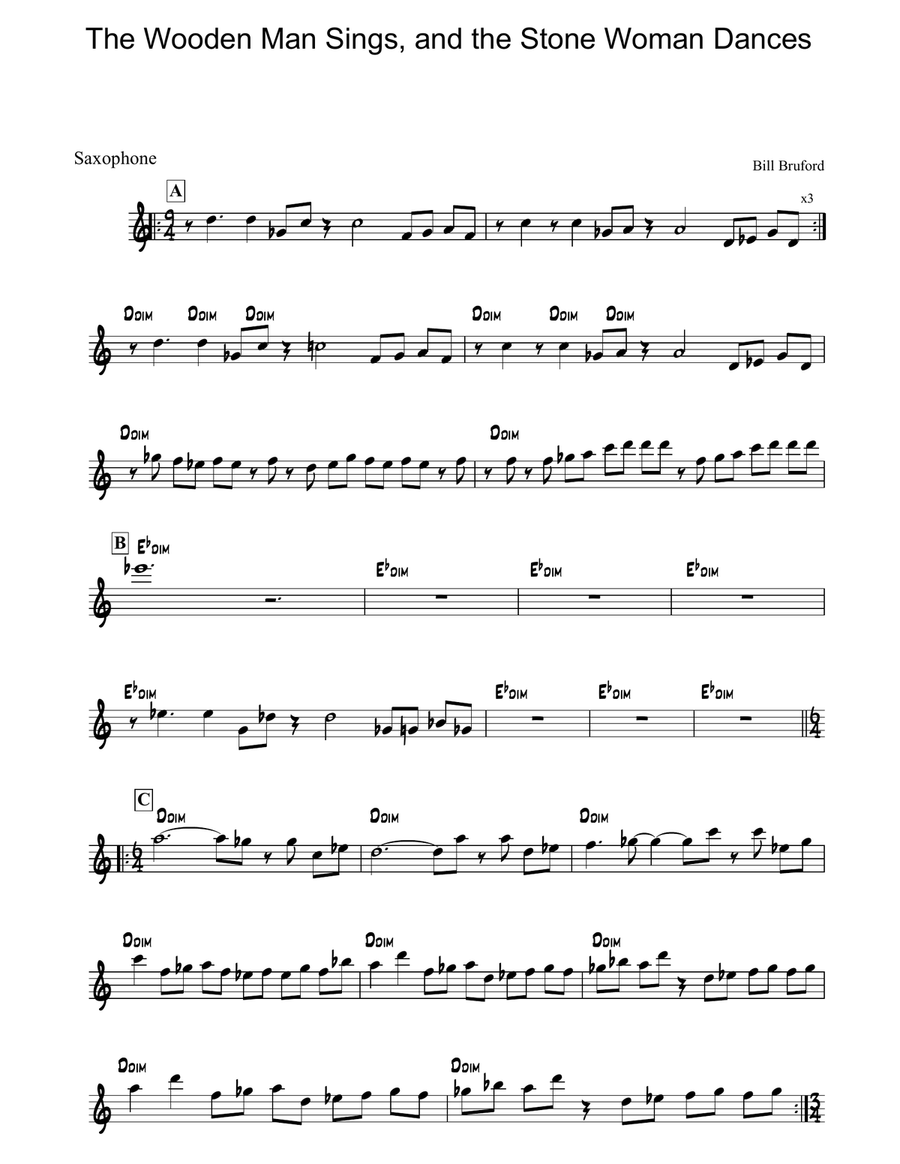 The Wooden Man Sings And The Stone Woman Dances Saxophone Solo scores gallery preview page 1