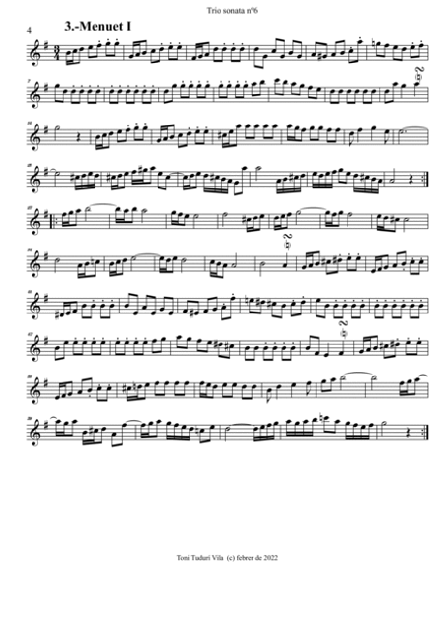 Trio sonata nº6 in G Major for oboe/violin, violin & continuo Small Ensemble scores gallery preview page 4