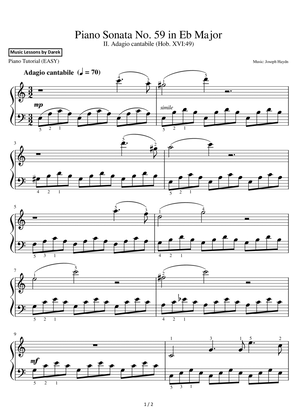 Piano Sonata No. 59 in Eb Major (EASY PIANO) II. Adagio cantabile (Hob. XVI:49) [Joseph Haydn]