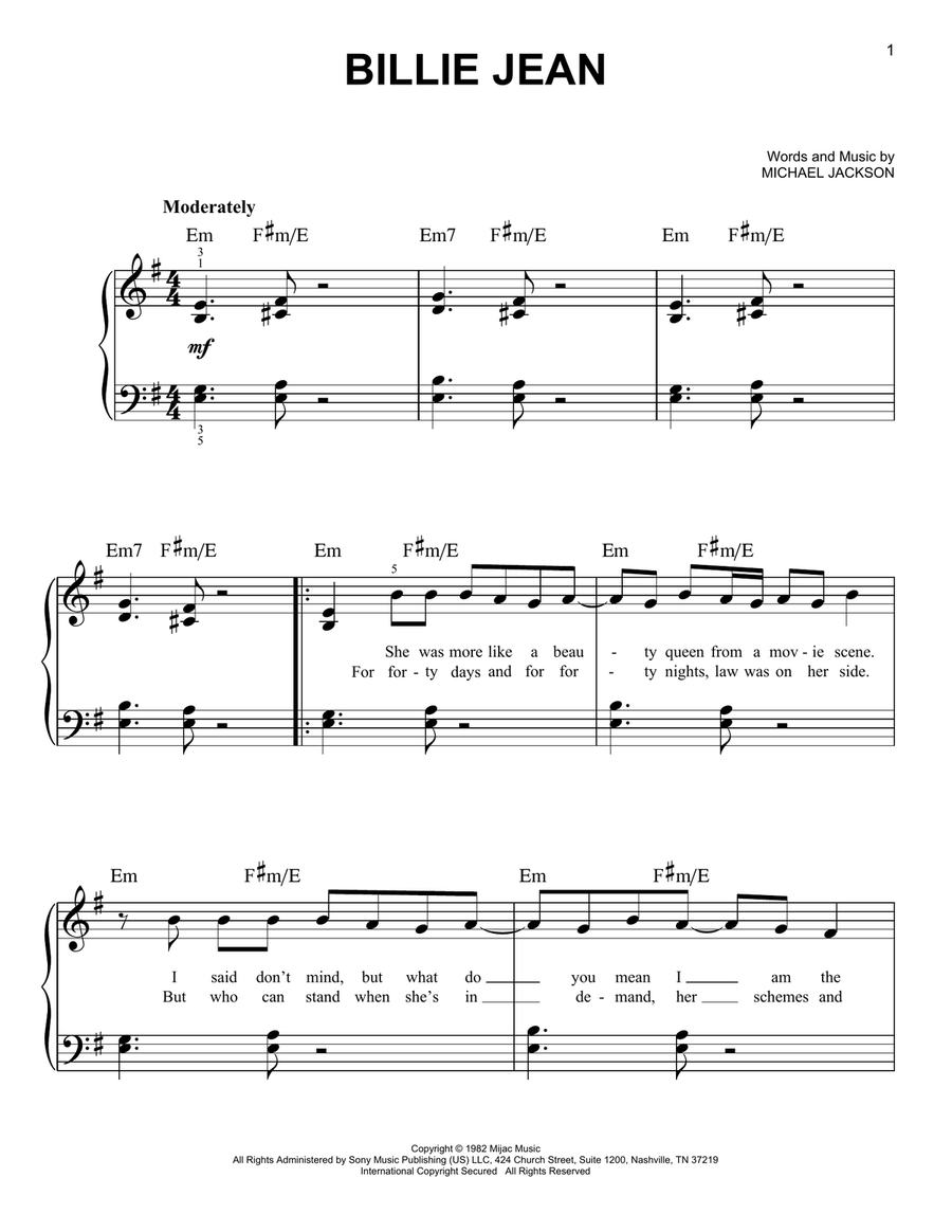 Billie Jean Easy Piano scores gallery preview page 1