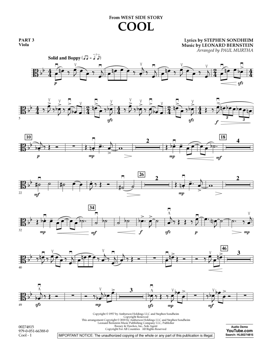Cool (from West Side Story) (arr. Murtha) - Pt.3 - Viola