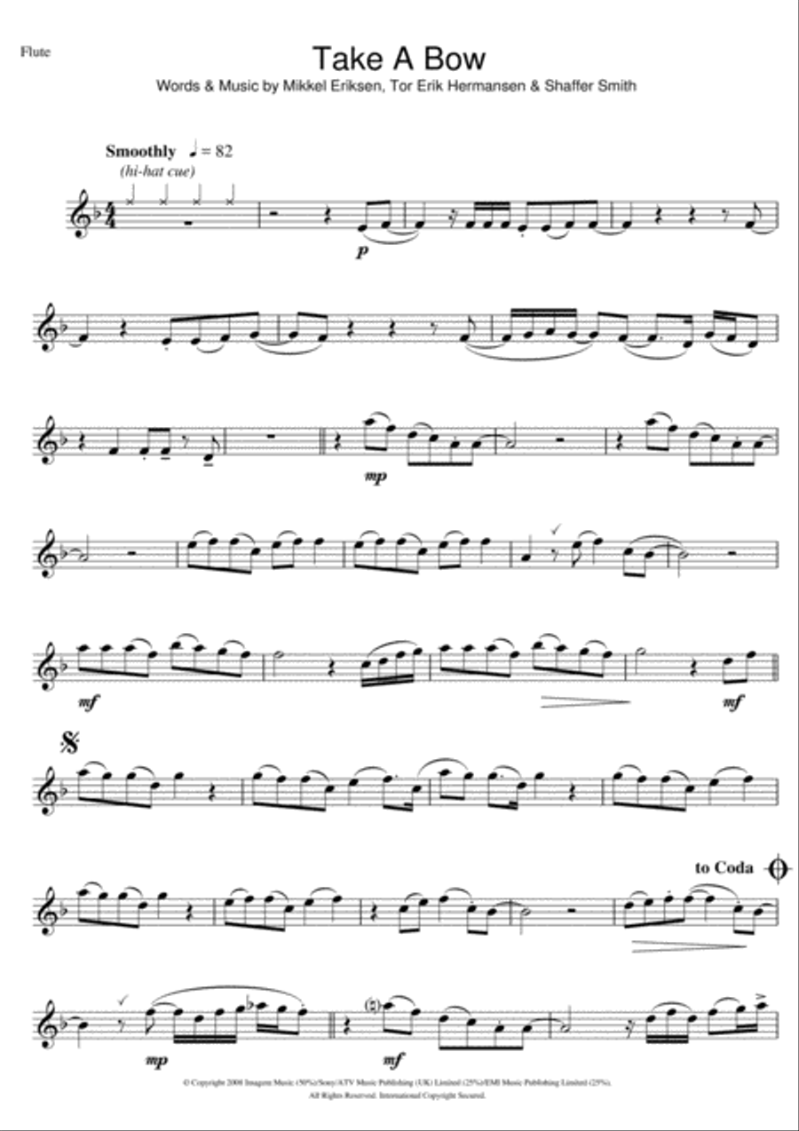 Take A Bow Take A Bow Flute Solo scores gallery preview page 1