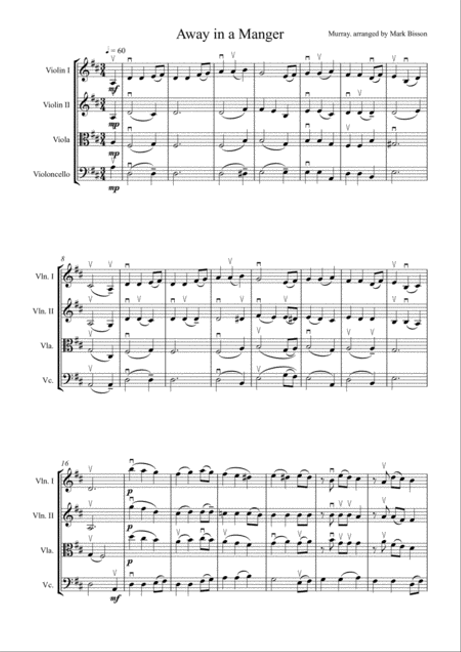 Away in a Manger String Quartet scores gallery preview page 1