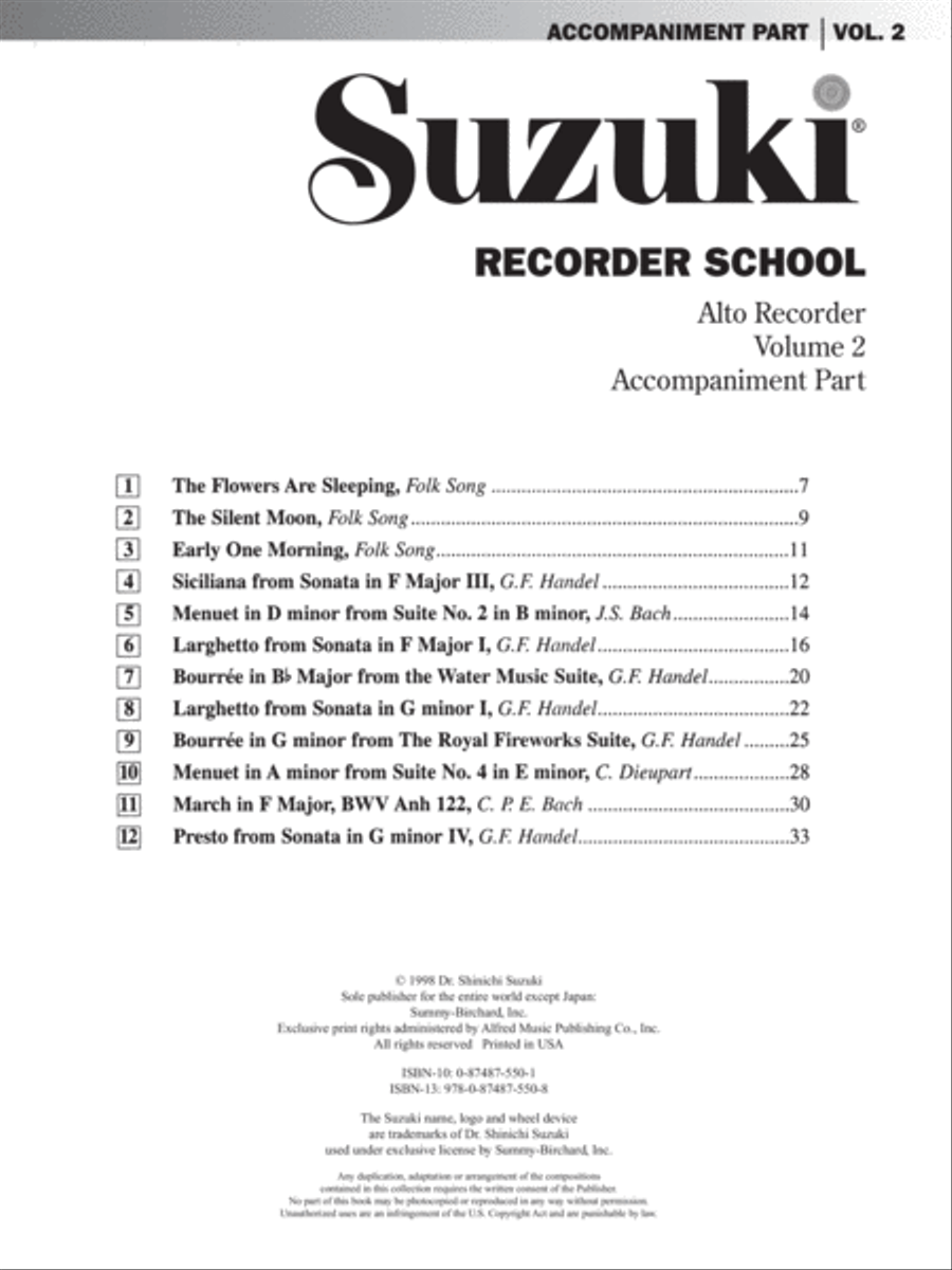 Suzuki Recorder School (Alto Recorder), Volume 2