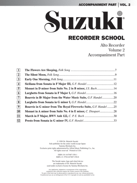 Suzuki Recorder School (Alto Recorder), Volume 2