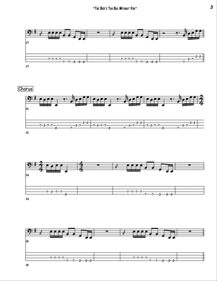 The Bed's Too Big Without You Bass Guitar scores gallery preview page 3