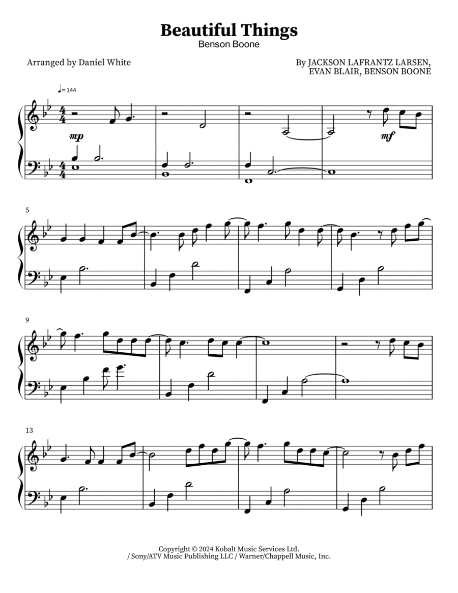 Beautiful Things Piano Solo scores gallery preview page 1