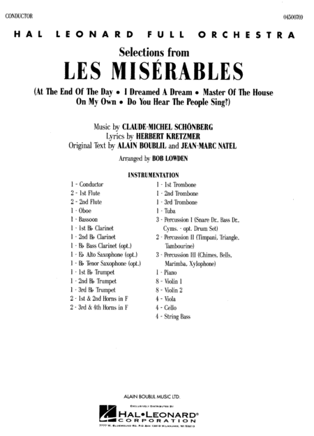 Les Miserables, Selections From Full Score