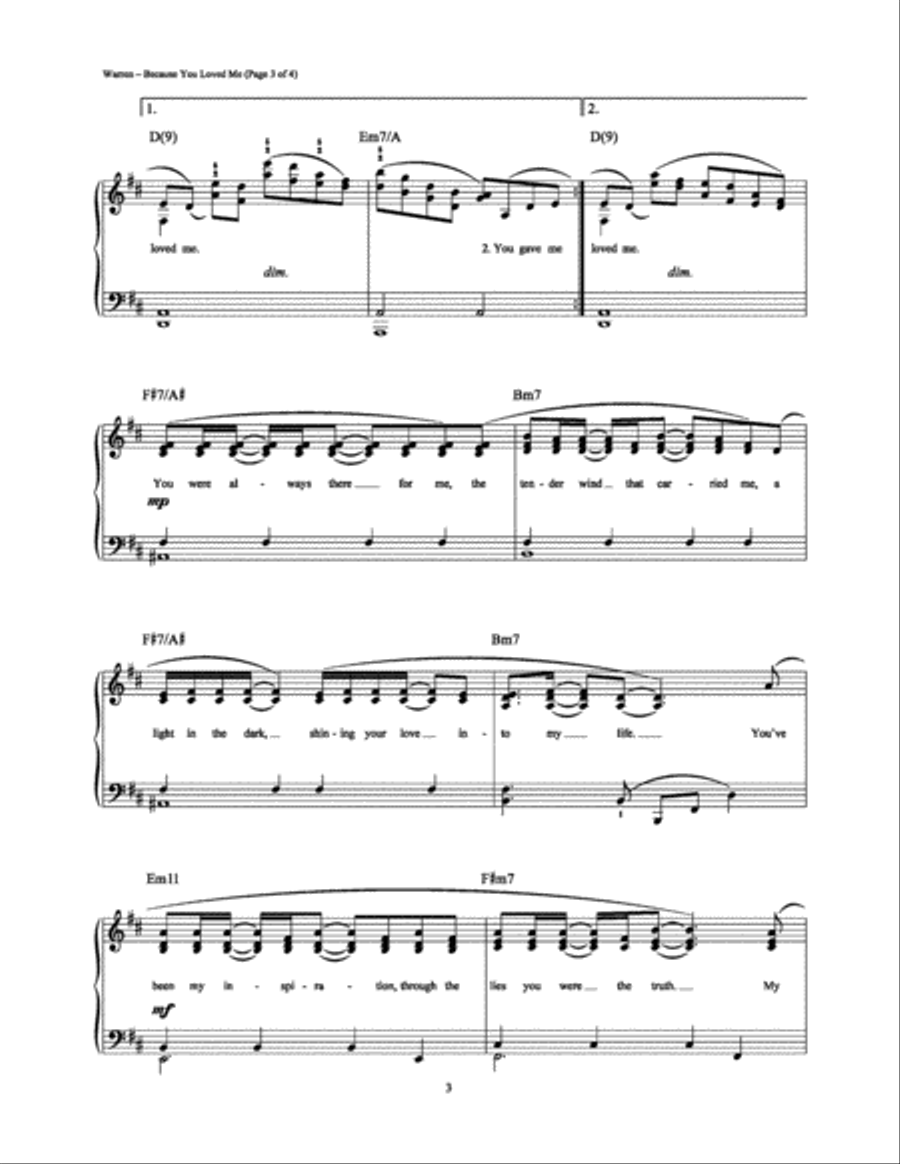 Because You Loved Me Because You Loved Me Piano, Vocal, Guitar scores gallery preview page 3