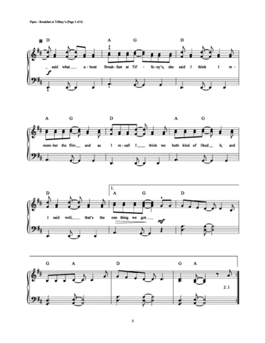 Breakfast at Tiffany's Breakfast at Tiffany's Easy Piano scores gallery preview page 3