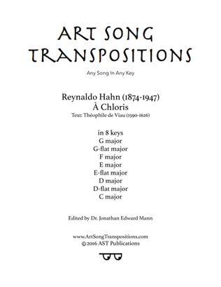 Book cover for HAHN: À Chloris (transposed to 8 keys: G, G-flat, F, E, E-flat, D, D-flat, C major)