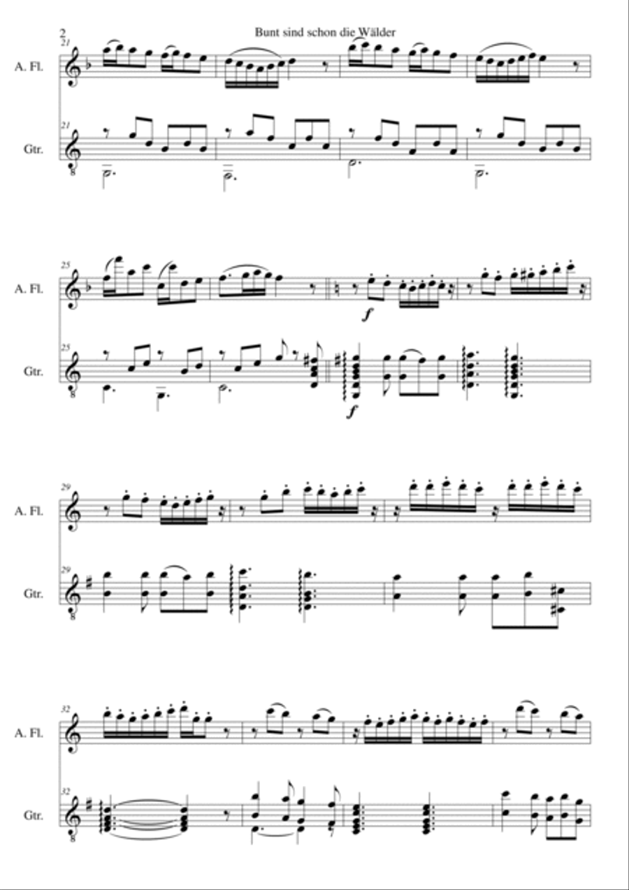 Bunt sind schon die Wälder (Woods in autumn colours) for alto flute and guitar Flute scores gallery preview page 2
