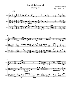 Loch Lomond, for Violin, Viola, Cello Trio