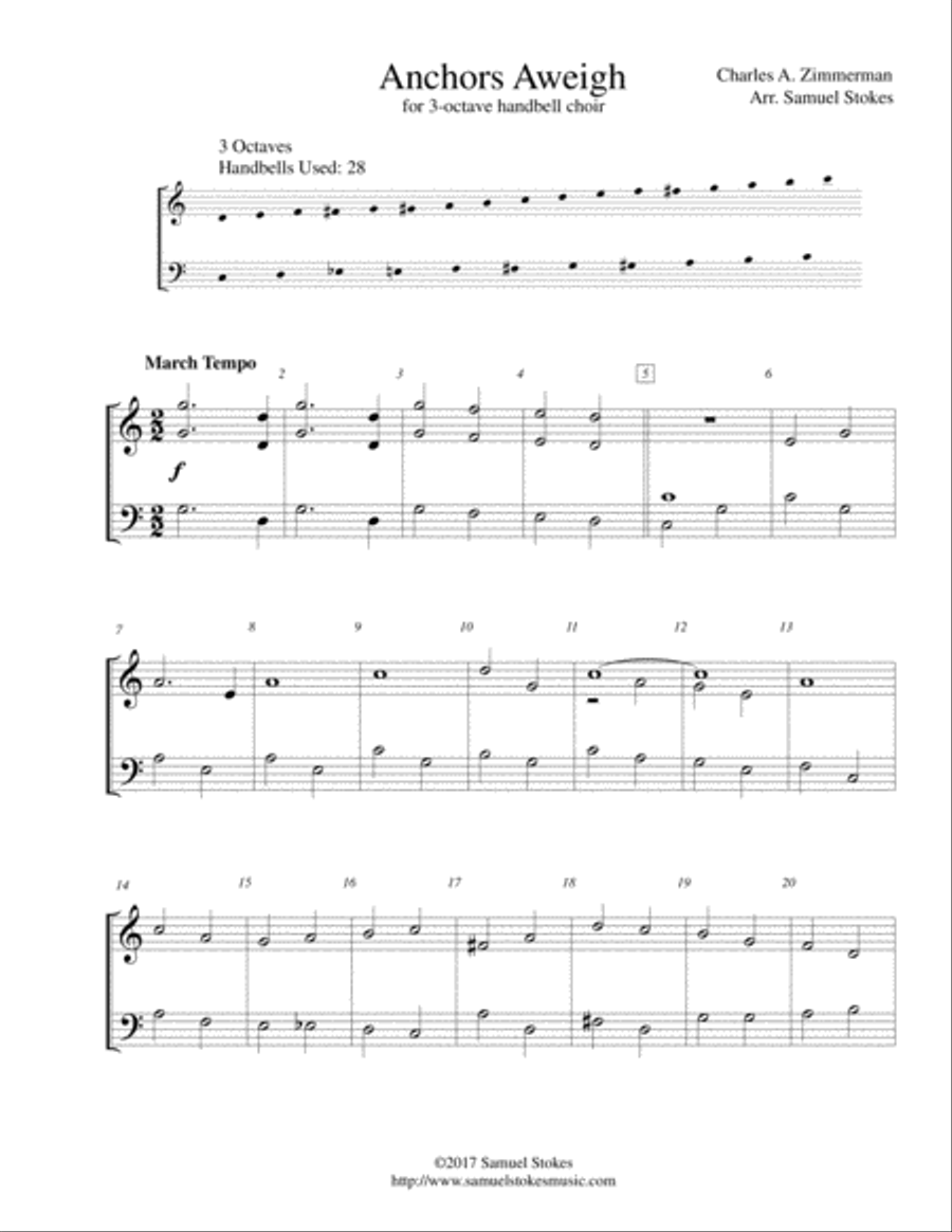 Anchors Aweigh (The Song of the Navy) - for 3-octave handbell choir 3-Octaves scores gallery preview page 1