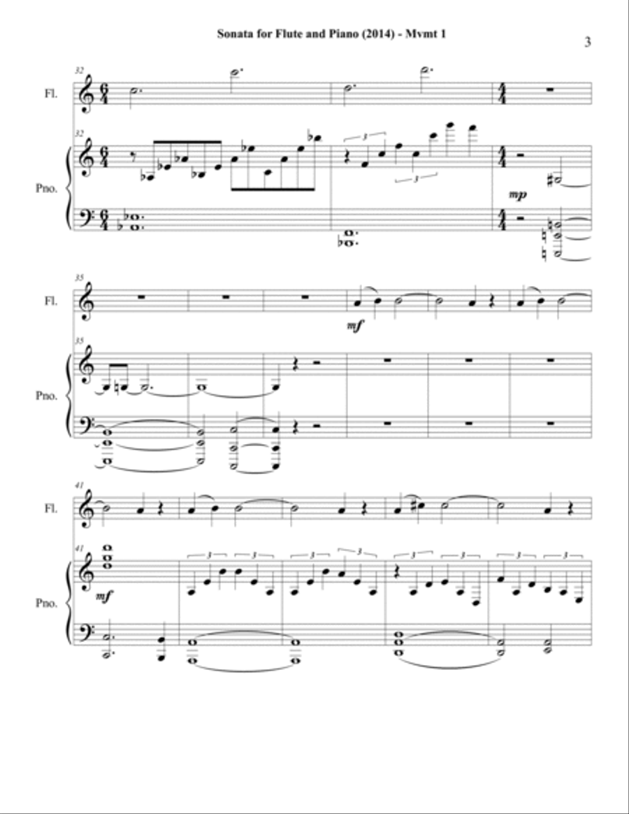 Sonata for Flute and Piano (2014), movement 1 full score and solo flute parts Flute Solo scores gallery preview page 3