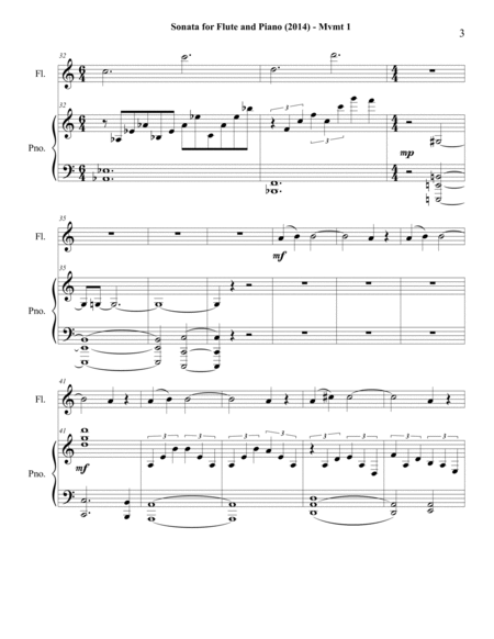 Sonata for Flute and Piano (2014), movement 1 full score and solo flute parts