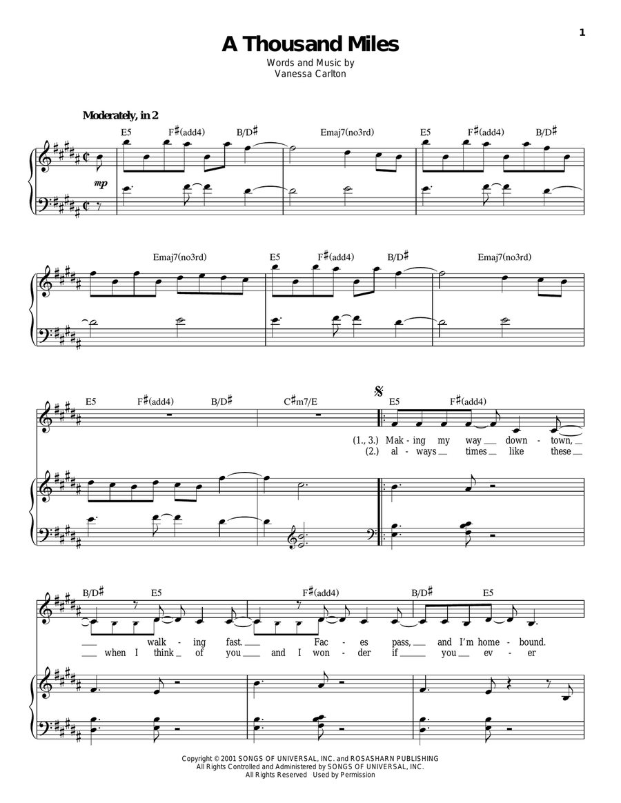 A Thousand Miles A Thousand Miles Piano, Vocal scores gallery preview page 1